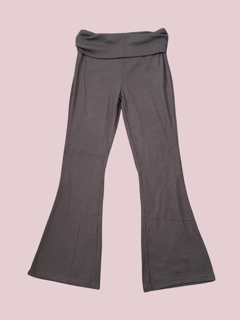 Hippie Rose Gray Waffle Knit Flare Fold-over Yoga Leggings
